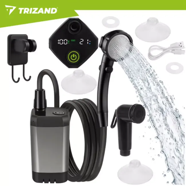 Trizand Mobiele douche met pomp 6000 mAh en 2 m slang voor kamperen en sport