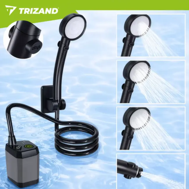 Trizand Mobiele douche met pomp 6000 mAh en 2 m slang voor kamperen en sport