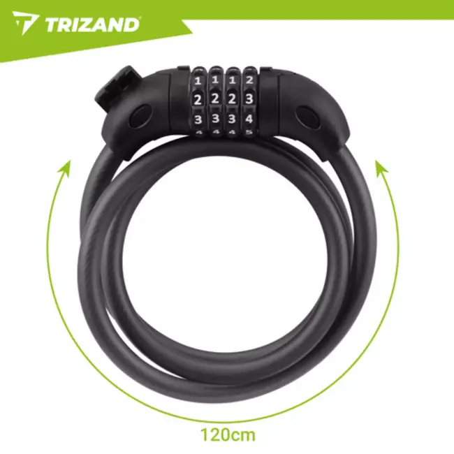 Trizand Zwart fietsslot 120 cm met cijferslot en dikke kabel 13,5 mm