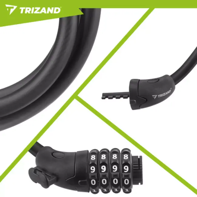 Trizand Zwart fietsslot 120 cm met cijferslot en dikke kabel 13,5 mm