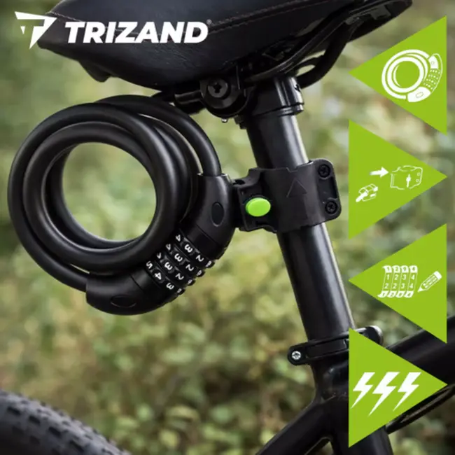 Trizand Zwart fietsslot 120 cm met cijferslot en dikke kabel 13,5 mm