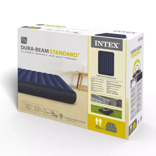 Intex Blauw luchtbed 137 x 191 x 25 cm met zachte toplaag en stevige constructie