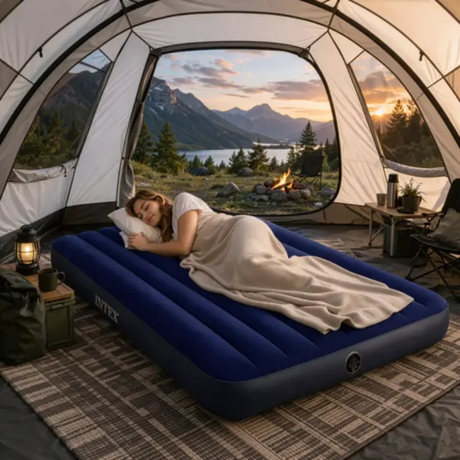 Intex Blauw luchtbed 137 x 191 x 25 cm met zachte toplaag en stevige constructie