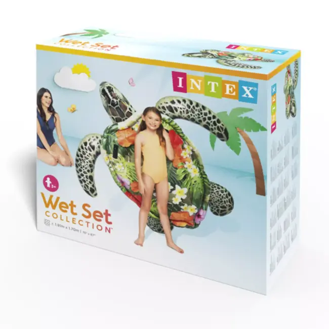 Intex opblaasbare schildpad zwemband 191 x 170 cm voor kinderen met stevige handgrepen en stabiel ontwerp voor zwembad of meer