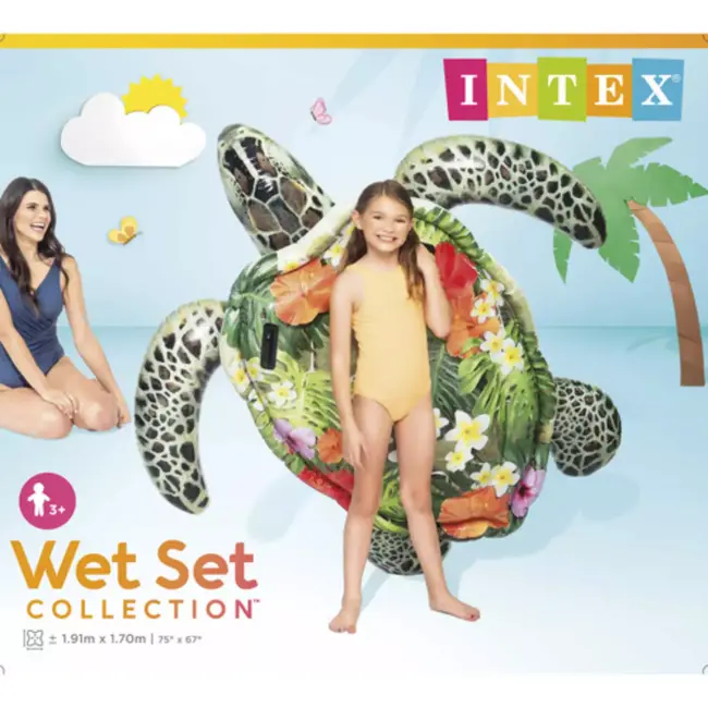 Intex opblaasbare schildpad zwemband 191 x 170 cm voor kinderen met stevige handgrepen en stabiel ontwerp voor zwembad of meer