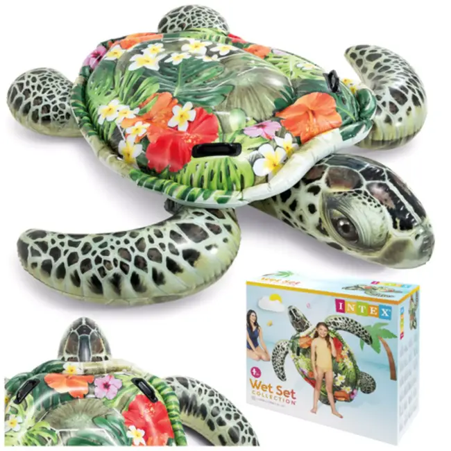 Intex opblaasbare schildpad zwemband 191 x 170 cm voor kinderen met stevige handgrepen en stabiel ontwerp voor zwembad of meer