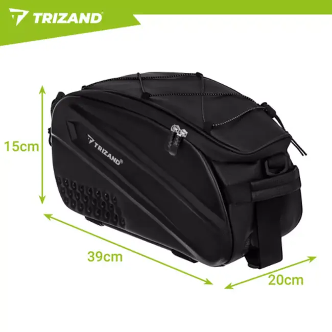 Trizand Zwarte fietstas 39 x 20 x 15 cm voor bagagedrager met 10 l inhoud en waterbestendig ontwerp