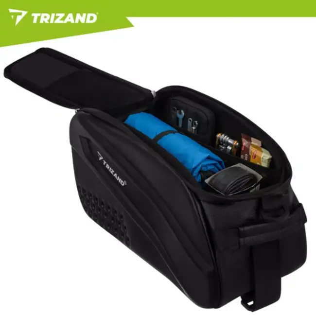 Trizand Zwarte fietstas 39 x 20 x 15 cm voor bagagedrager met 10 l inhoud en waterbestendig ontwerp