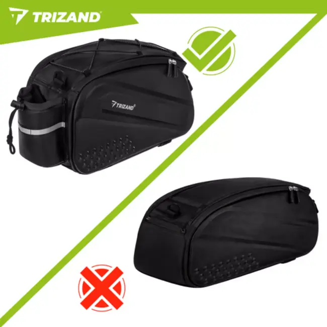 Trizand Zwarte fietstas 39 x 20 x 15 cm voor bagagedrager met 10 l inhoud en waterbestendig ontwerp