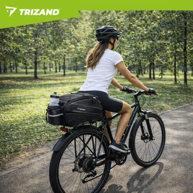 Trizand Zwarte fietstas 39 x 20 x 15 cm voor bagagedrager met 10 l inhoud en waterbestendig ontwerp