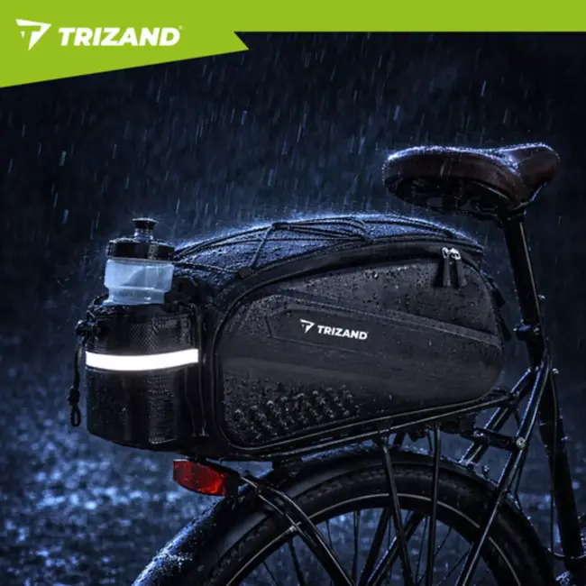 Trizand Zwarte fietstas 39 x 20 x 15 cm voor bagagedrager met 10 l inhoud en waterbestendig ontwerp