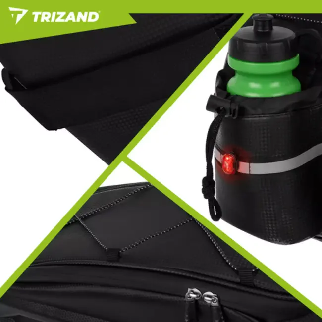 Trizand Zwarte fietstas 39 x 20 x 15 cm voor bagagedrager met 10 l inhoud en waterbestendig ontwerp
