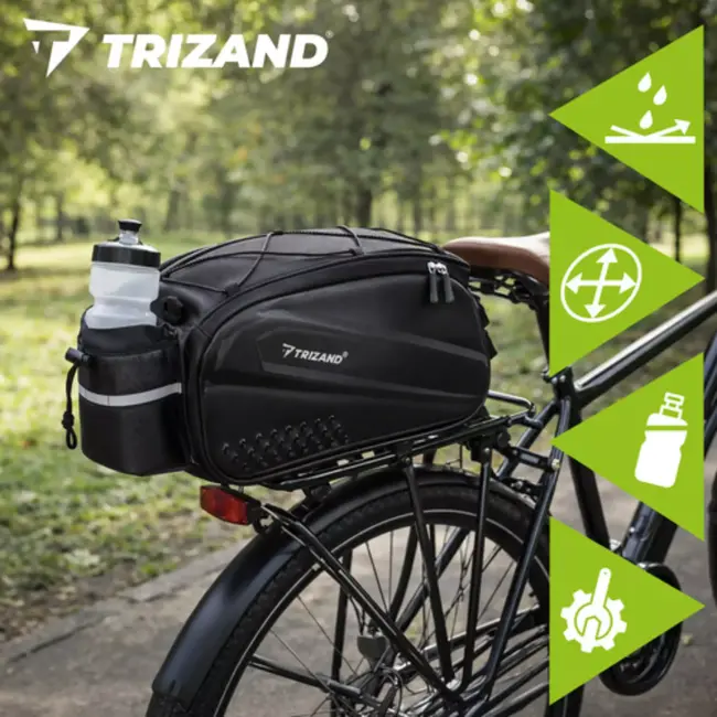 Trizand Zwarte fietstas 39 x 20 x 15 cm voor bagagedrager met 10 l inhoud en waterbestendig ontwerp