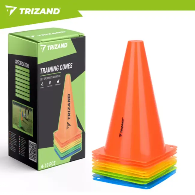 Trizand Kleurrijke trainingspionnen 23,5 cm set van 10 voor sport en oefeningen