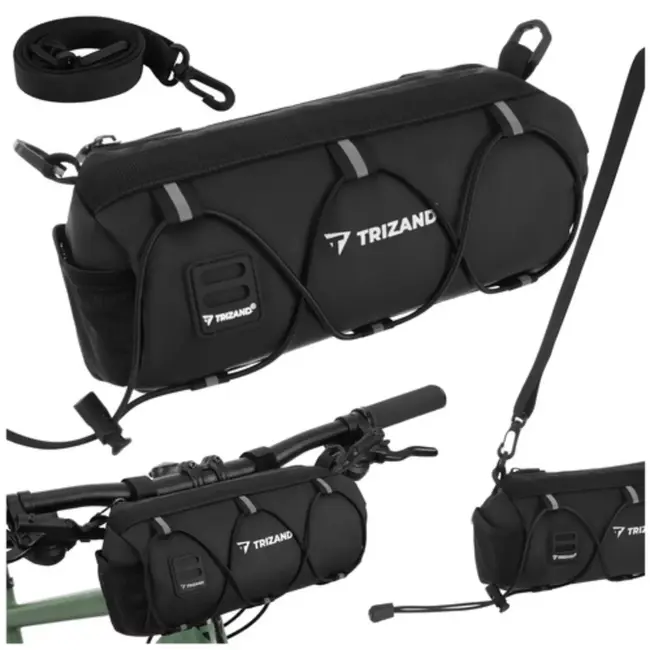 Trizand fietstas voor stuur 1,5 l in zwart met compacte vorm, ritssluiting, reflecterende details en schouderriem voor dagelijks gebruik