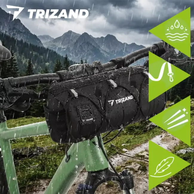 Trizand fietstas voor stuur 1,5 l in zwart met compacte vorm, ritssluiting, reflecterende details en schouderriem voor dagelijks gebruik