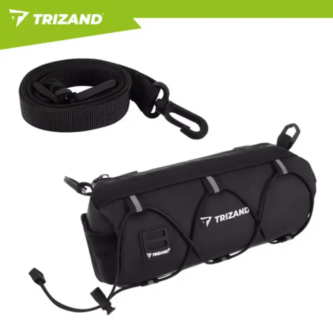 Trizand fietstas voor stuur 1,5 l in zwart met compacte vorm, ritssluiting, reflecterende details en schouderriem voor dagelijks gebruik