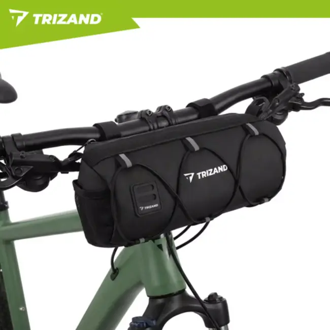 Trizand fietstas voor stuur 1,5 l in zwart met compacte vorm, ritssluiting, reflecterende details en schouderriem voor dagelijks gebruik