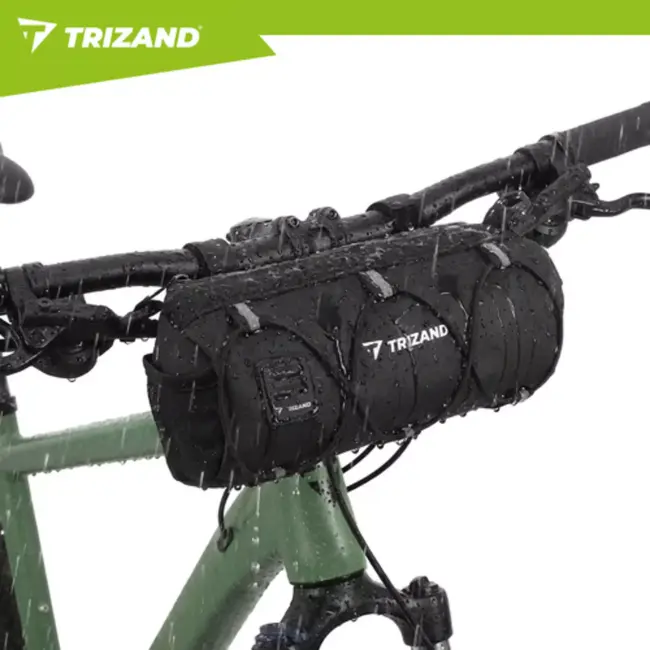 Trizand fietstas voor stuur 1,5 l in zwart met compacte vorm, ritssluiting, reflecterende details en schouderriem voor dagelijks gebruik