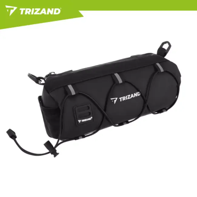 Trizand fietstas voor stuur 1,5 l in zwart met compacte vorm, ritssluiting, reflecterende details en schouderriem voor dagelijks gebruik
