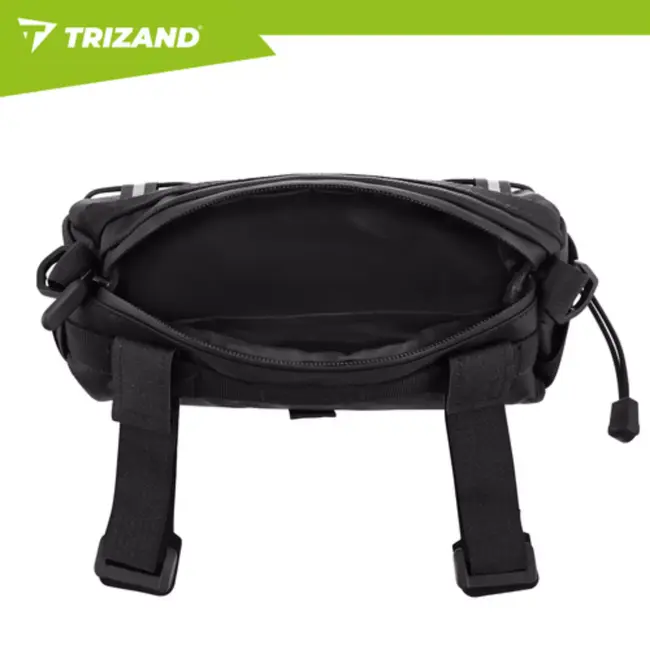 Trizand fietstas voor stuur 1,5 l in zwart met compacte vorm, ritssluiting, reflecterende details en schouderriem voor dagelijks gebruik