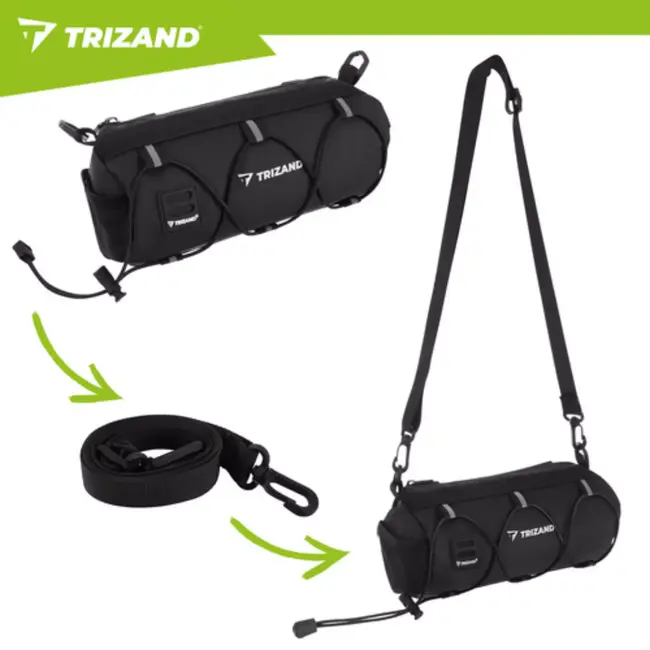 Trizand fietstas voor stuur 1,5 l in zwart met compacte vorm, ritssluiting, reflecterende details en schouderriem voor dagelijks gebruik