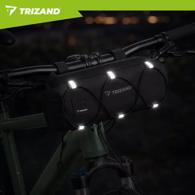 Trizand fietstas voor stuur 1,5 l in zwart met compacte vorm, ritssluiting, reflecterende details en schouderriem voor dagelijks gebruik
