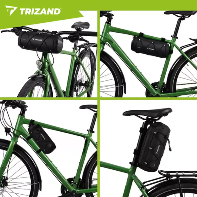 Trizand fietstas voor stuur 1,5 l in zwart met compacte vorm, ritssluiting, reflecterende details en schouderriem voor dagelijks gebruik