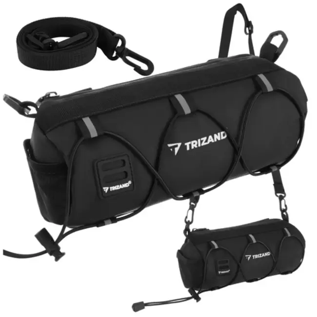 Trizand fietstas voor stuur 1,5 l in zwart met compacte vorm, ritssluiting, reflecterende details en schouderriem voor dagelijks gebruik