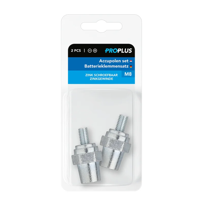 ProPlus Schroefbare Accupolen – Verzinkt Staal M8 Set (Plus en Min)