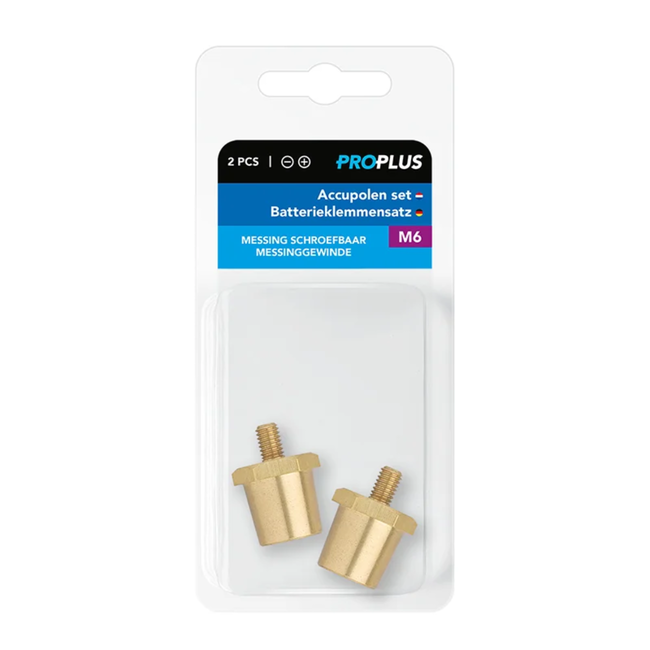 ProPlus Schroefbare Accupolen – Messing M6 Set (Plus en Min)