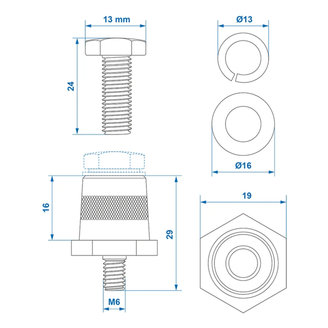 ProPlus Accupool Set M6 – Sterke Messing Accupolen met Schroef en Ring