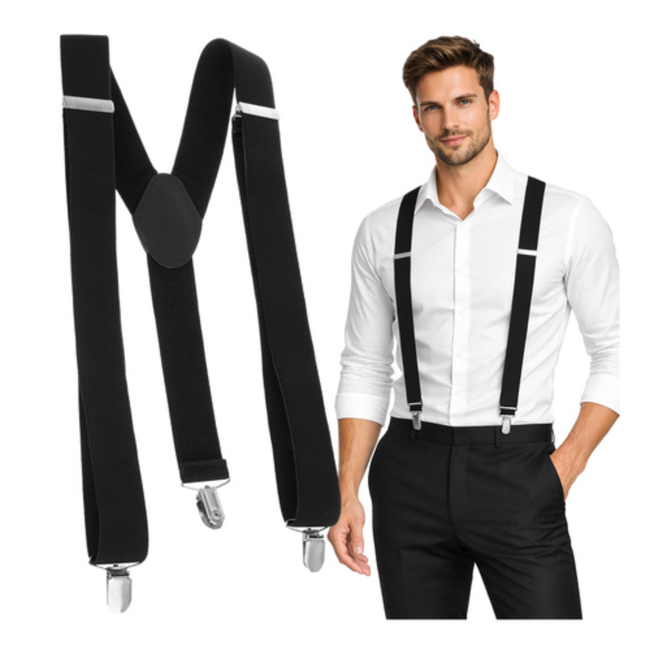 Ruhhy Zwarte herenbretels 3,5 cm breed met Y-vorm en metalen clips