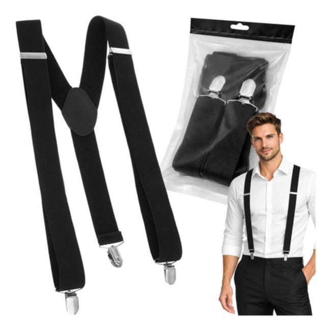 Ruhhy Zwarte herenbretels 3,5 cm breed met Y-vorm en metalen clips