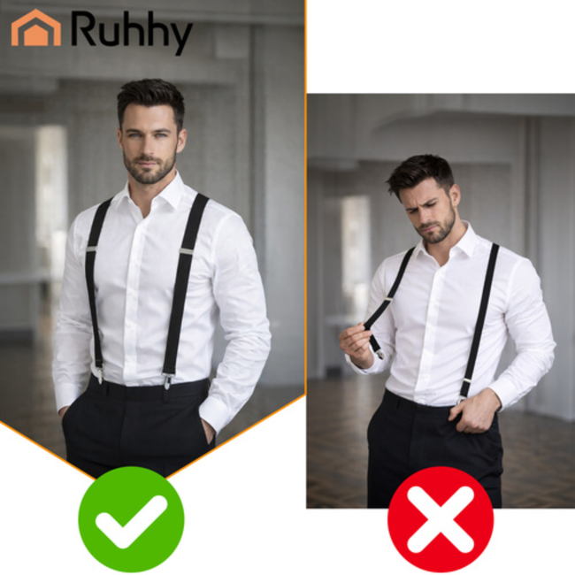 Ruhhy Zwarte herenbretels 3,5 cm breed met Y-vorm en metalen clips