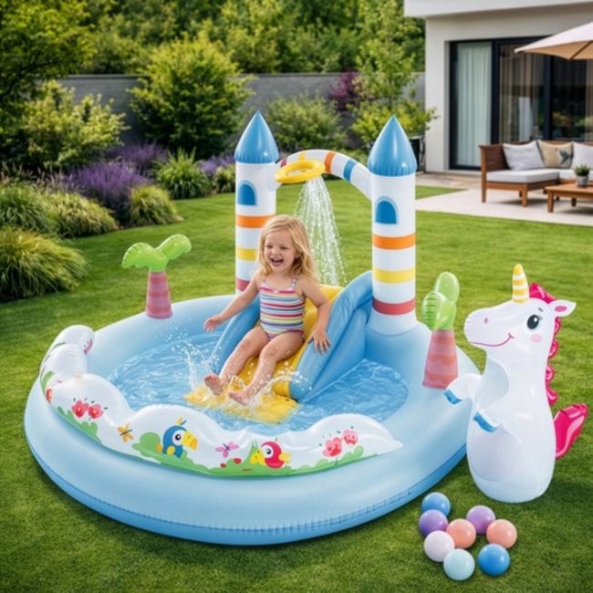 Intex Water speelcentrum met glijbaan, sproeier en eenhoorn voor kinderen vanaf 2 jaar