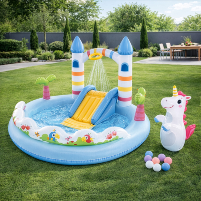 Intex Water speelcentrum met glijbaan, sproeier en eenhoorn voor kinderen vanaf 2 jaar