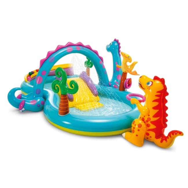 Intex Opblaasbaar Dinoland waterspeelcentrum 302 x 229 x 112 cm met glijbaan en sproeiboog