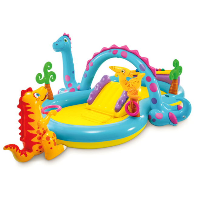 Intex Opblaasbaar Dinoland waterspeelcentrum 302 x 229 x 112 cm met glijbaan en sproeiboog