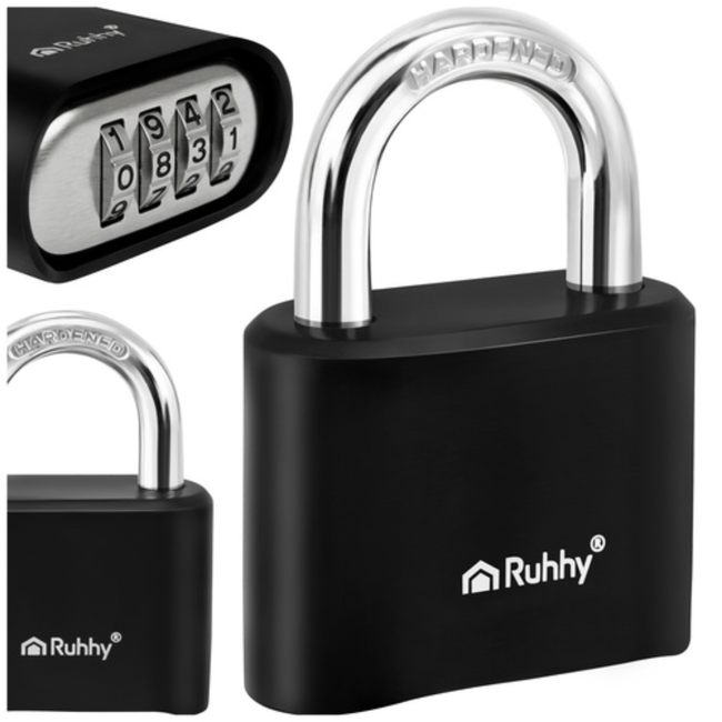Ruhhy Stalen combinatieslot 50 mm met 4-cijferige code en geharde beugel voor dagelijks gebruik