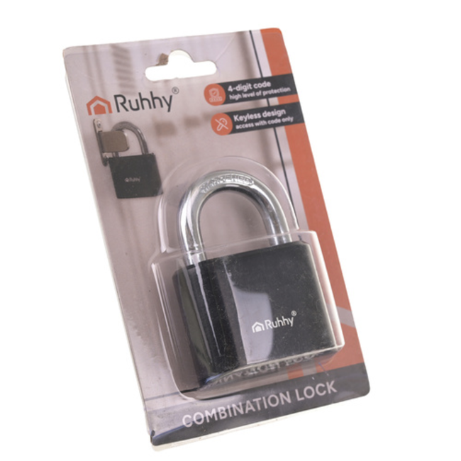 Ruhhy Stalen combinatieslot 50 mm met 4-cijferige code en geharde beugel voor dagelijks gebruik