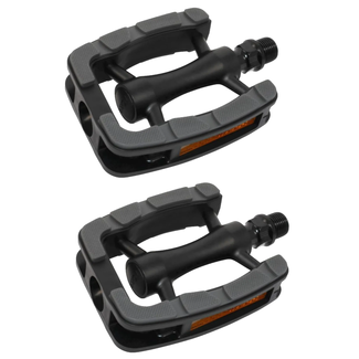 Union Aluminium fiets pedaal - non-slip oppervlak - zwart/grijs - set van 2 - reflectoren - 9/16" as