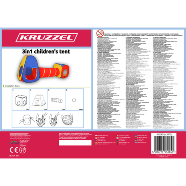 Kruzzel 3-in-1 Kinderentent: Tipi, Tunnel & Speelhuis - Multifunctioneel Speelplezier!