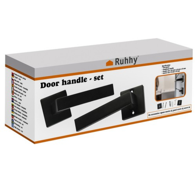 Ruhhy Zwarte Matte Deurklink voor Binnendeuren - Stijlvol en Functioneel - 4 sets