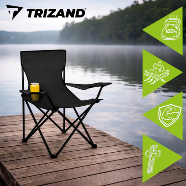 Trizand Zwarte Vissersstoel - 80 x 44 x 80 cm - Draagbaar en Stevig