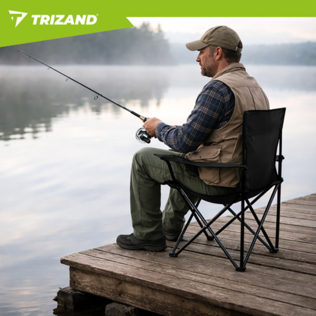Trizand Zwarte Vissersstoel - 80 x 44 x 80 cm - Draagbaar en Stevig