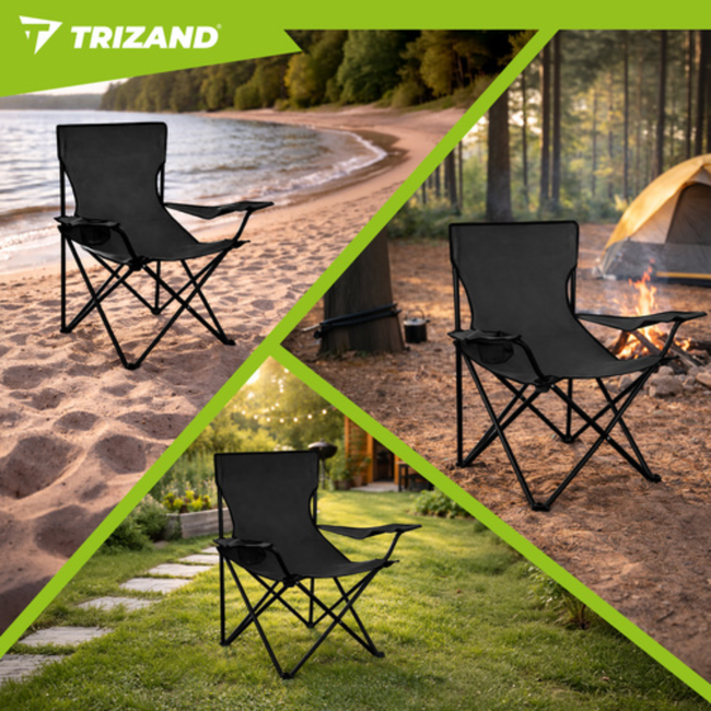 Trizand Zwarte Vissersstoel - 80 x 44 x 80 cm - Draagbaar en Stevig