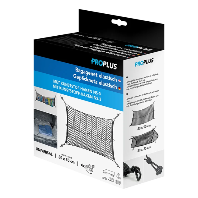 ProPlus Elastisch bagagenet - 80 x 50 cm - kunststof haken - universele bevestiging
