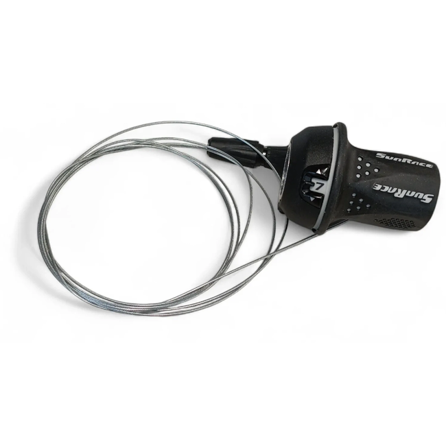 Sunrace Draaiversteller 7 speed zwart met kabel 2100 mm en versnellingsindicator links