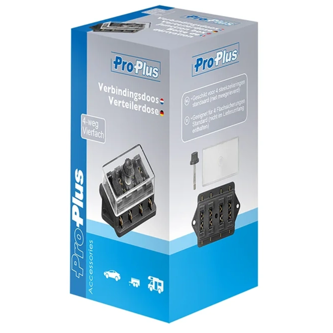 ProPlus Waterdichte verbindingsdoos - 4-polig - voor 4 steekzekeringen - max. 30 amp - transparant deksel